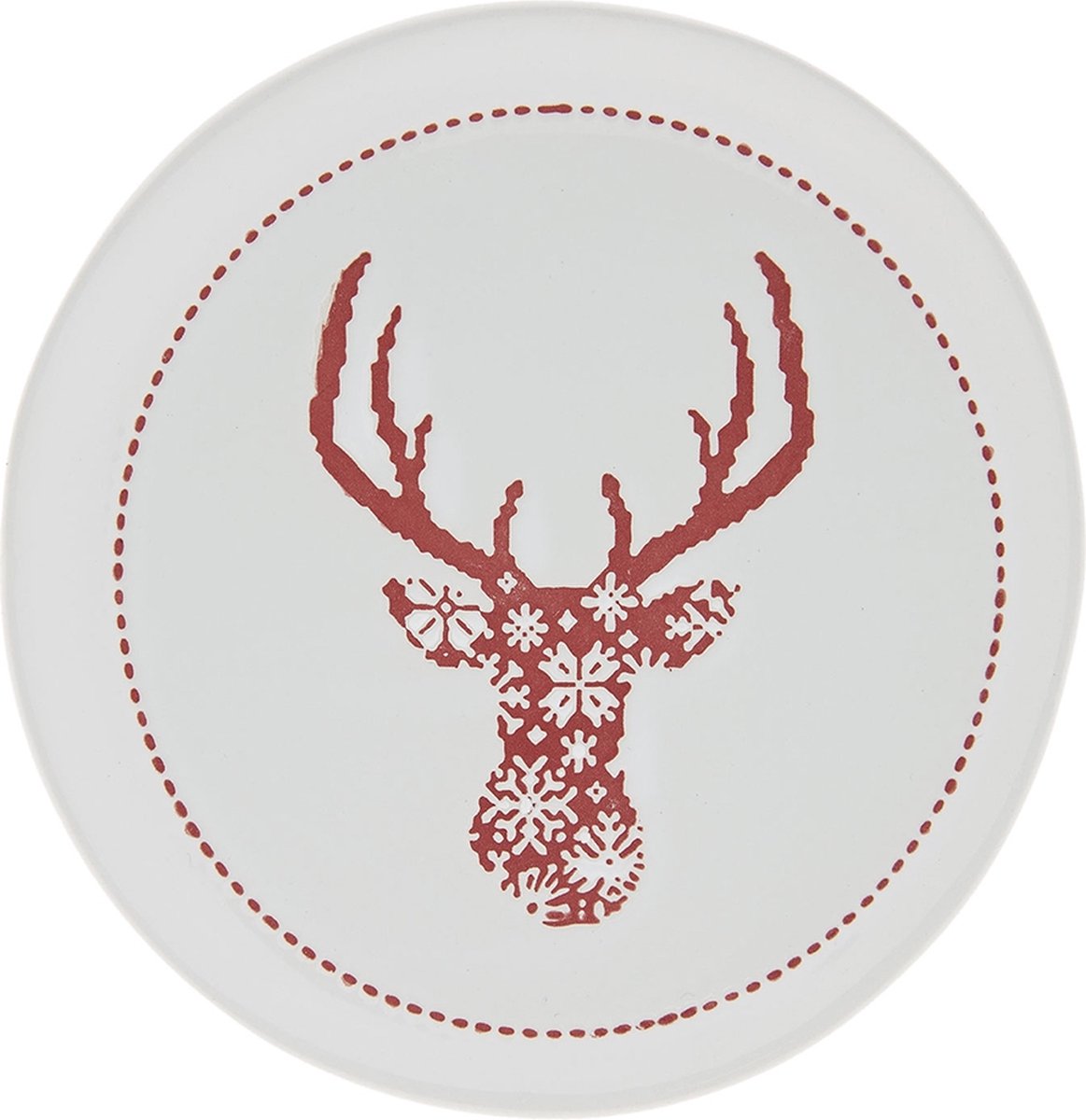 Clayre & Eef Servies Ontbijtbord Ø 17*2 cm Rood Aardewerk Rond Rendier Eetbord Gebaksbordje