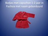 Fuchsia badjas met capuchon1-2  jaar met naam geborduurd