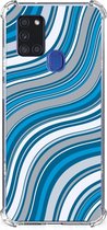 Étui antichoc Samsung Galaxy A21s Phone Case avec bord transparent Waves Blauw