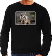 Dieren sweater met wolven foto - zwart - voor heren - natuur / wolf cadeau trui - kleding / sweat shirt L