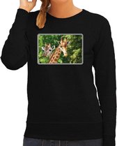 Dieren sweater giraffen foto - zwart - dames - Afrikaanse dieren/ giraf cadeau trui - sweat shirt / kleding 2XL