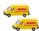 2x stuks siku DHL bezorg busje modelauto 8 cm - Mercedes speelgoed auto/wagen