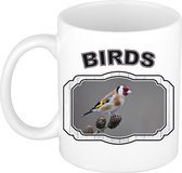 4x Dieren tuin vogels prints drink mokken 300 ml - wielewaal, appelvink, boomklever en een putter - Koffie/thee cadeau mokken