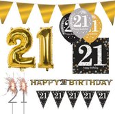 Sparkling Celebration feestpakket 21 jaar - Feestversiering - 9 delig pakket - Zwart, goud en zilver - Verjaardag - Slingers - Ballonnen - man/vrouw