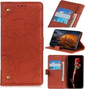 Koperen gesp retro textuur horizontale flip lederen tas voor Wiko Y80, met houder en kaartsleuven en portemonnee (bruin)