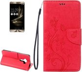 Voor Asus ZenFone 3 / ZE552KL Geperste bloemenpatroon lederen tas met houder & kaartsleuven en portemonnee (magenta)