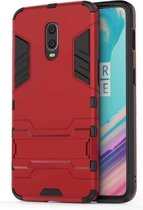 Schokbestendige pc + TPU-hoes voor OnePlus 6T, met houder (rood)