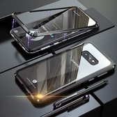 Ultraslanke dubbele zijden magnetische adsorptie Hoekig frame Gehard glas Magneet Flip Case voor Galaxy S10e, schermvingerafdruk ontgrendelen wordt niet ondersteund (zwart)