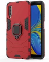 PC + TPU schokbestendige beschermhoes voor Galaxy A70, met magnetische ringhouder (rood)