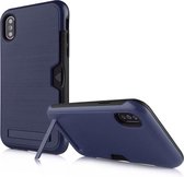 Ultradunne TPU + pc-beschermhoes voor iPhone X / XS, met kaartsleuf en houder (marineblauw)