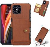 Voor iPhone 12/12 Pro geborstelde textuur schokbestendig PU + TPU-hoesje met kaartsleuven en portemonnee en fotolijst (bruin)