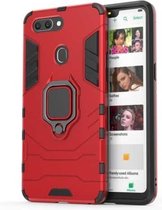 PC + TPU schokbestendige beschermhoes voor OPPO R15, met magnetische ringhouder (rood)