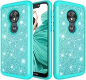 Glitter poeder contrast huid schokbestendig siliconen + pc beschermhoes voor Motorola Moto G7 Play US-versie (groen)