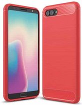 Voor Huawei nova 2s geborsteld textuur koolstofvezel schokbestendig TPU robuust pantser beschermhoes (rood)