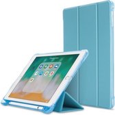 Litchi Texture Flip Leather Case voor iPad 9.7 (2017) / 9.7 (2018) / Air2 / Air, met drie-uitklapbare houder en pengleuven (blauw)