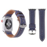 Voor Apple Watch Series 3 & 2 & 1 42 mm Simple Fashion echt lederen cowboypatroon horlogebandje (donkerblauw)
