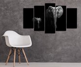 MDF Schilderij - Olifant - Uv print - 5 Delig - 102x60 cm