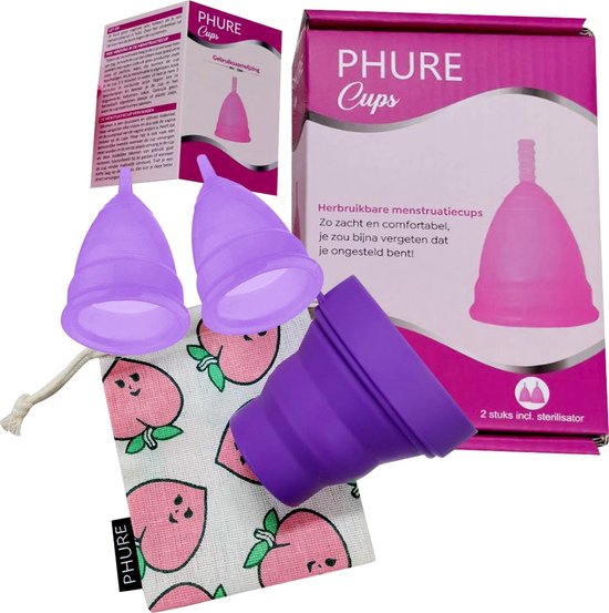 Phure Herbruikbare Menstruatiecup - Large - 2 stuks - incl. Sterilisator - Paars - Phure