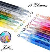 Jawes- Acryl stiften- 15 stuks- Diverse kleuren- 0,7mm- Acrylverf stiften- Acrylstiften schilderen- Tekenset- Acryl marker- Paaseieren schilderen- Verfstiften