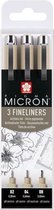 Fineliners - Zwart - Sakura Pigma Micron - 3 stuks - 02 (0,30mm), 04 (0,40 mm), 08(0,50 mm)
