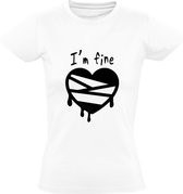 Liefdesverdriet Dames t-shirt | I'm fine hartje | Wit