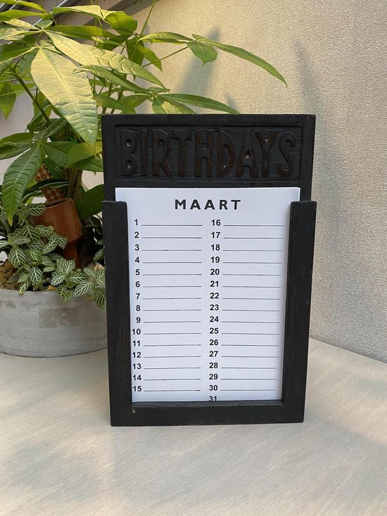 verjaardagskalender 28 cm. wash zwarte kalender met vellen | bol.com