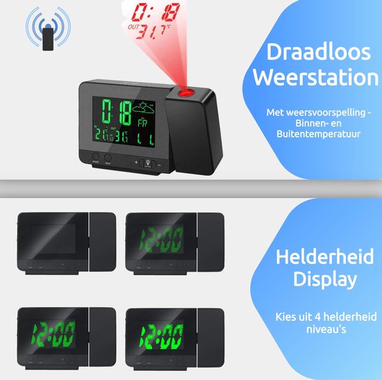 Wekkerradio met DAB FM radio en 180° Projectieklok voor op het