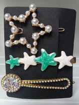 Haarclips - goud - zeegroen - wit parelmoer - parels - schuifjes
