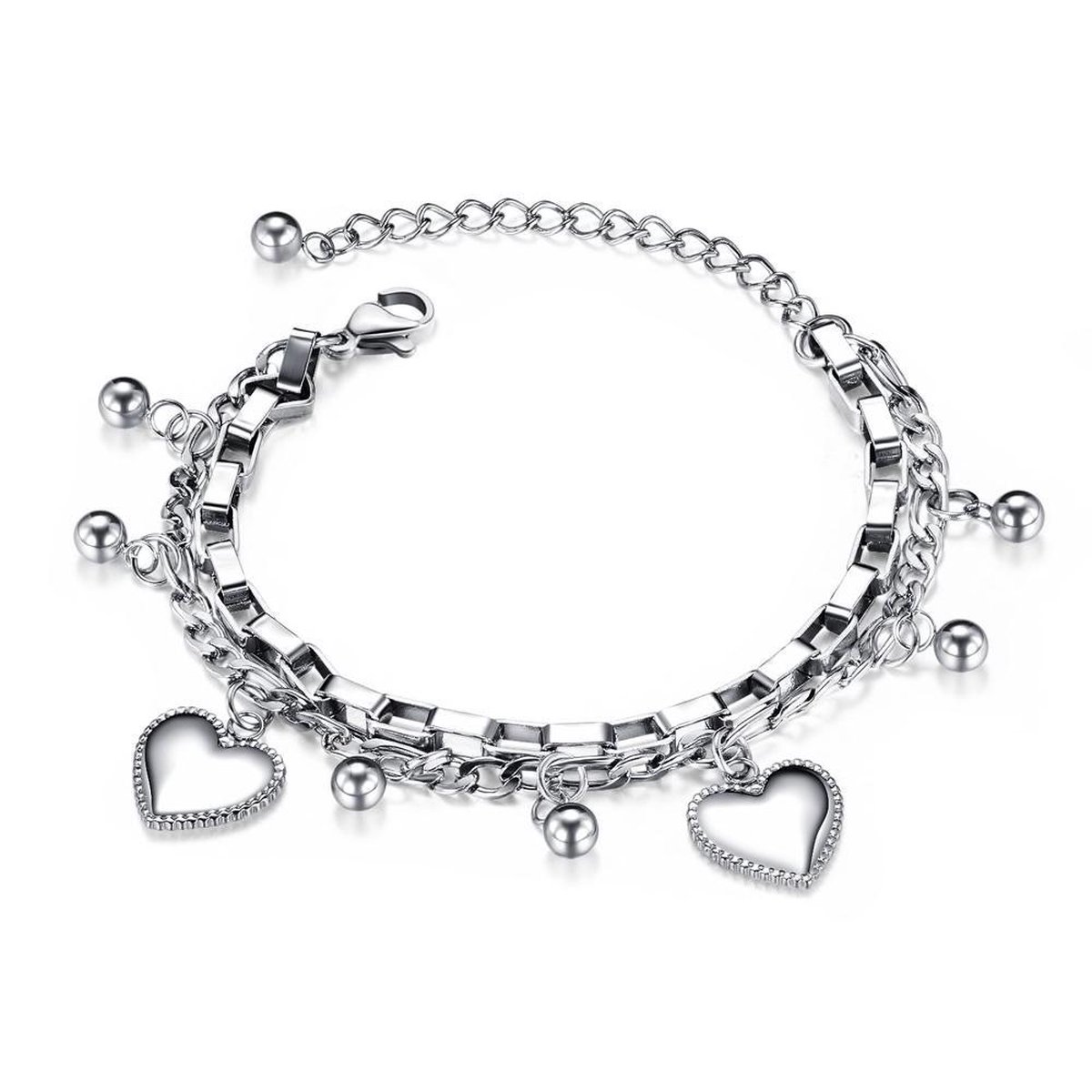 Amodi® Jewellery - Hartjes Beads Armband - Hart - Hartje - Verstelbaar - Zilverkleurig - Amodi