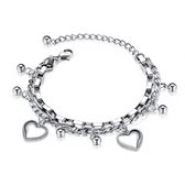 Amodi® Jewellery - Hartjes Beads Armband - Hart - Hartje - Verstelbaar - Zilverkleurig