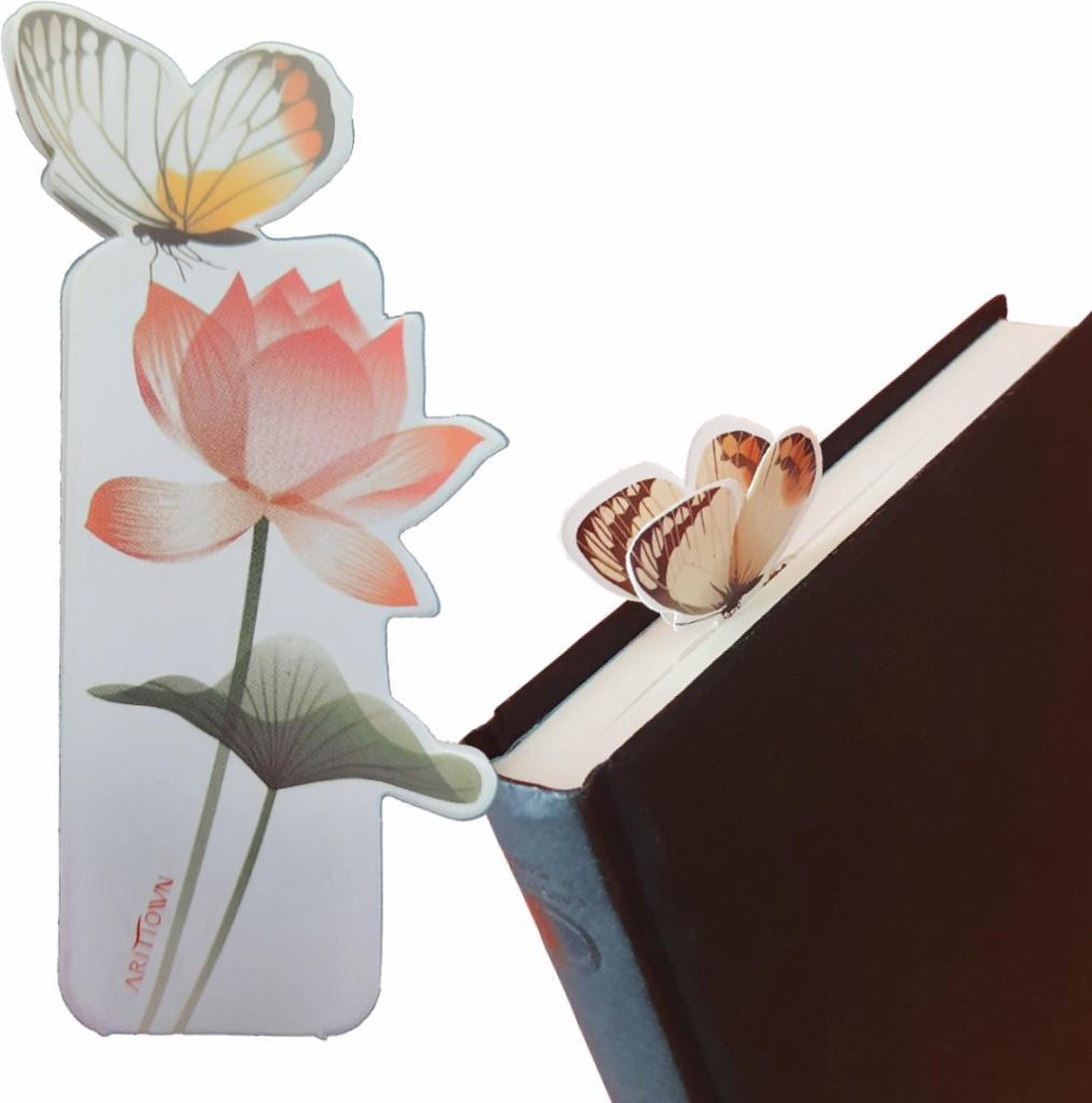 Boekenlegger Vlinder & Bloem – Bladwijzer - Bookmark – Kaartje – Lotus - Kleine Cadeautjes