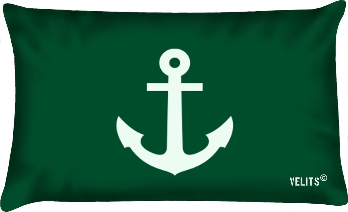 Velits outdoor Sierkussen - Buitenkussen Groene Vingers Waterafstotend Bootkussen Anker - Groen - 60 Cm X 40 Cm