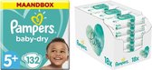 Pampers Baby-Dry maandbox maat 5+ 132 luiers en Aqua Pure 864 billendoekjes Pakket