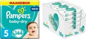Pampers Baby-Dry maandbox maat 5 144 luiers en Aqua Pure 864 billendoekjes Pakket