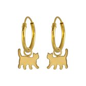 Joy|S - Zilveren kat poes bedel oorbellen - oorringen- 14k goudplating
