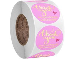 500 stickers op rol Thank You for supporting my small business roze 2,5 cm