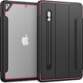 Apple iPad 9.7 2017/2018 Hoes - Tri-Fold Book Case met Transparante Back Cover en Pencil Houder - Roze/Zwart