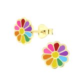 Joy|S - Zilveren madelief bloem oorbellen - multicolor - 8 mm - 14k goudplating