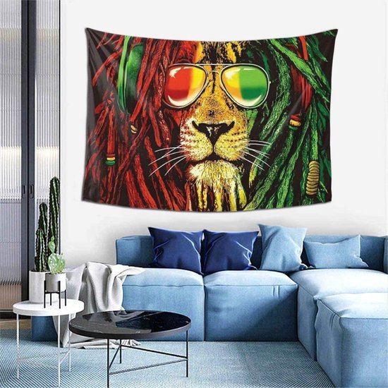 Ulticool - Reggae Rasta Jamaica Lion Glasses - Tapisserie - 200x150 cm - Groot tapisserie - Affiche
