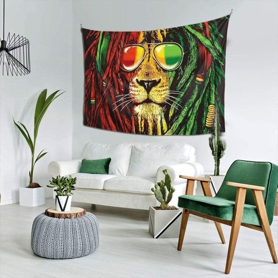 Ulticool - Reggae Rasta Jamaica Lion Glasses - Tapisserie - 200x150 cm - Groot tapisserie - Affiche
