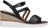 No Stress - Dames - Donkerblauwe leren sandalen met sleehak - Maat 41