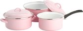 Lite-Body Pannenset - 3-delig - 2 kookpannen & 1 steelpan - Emaille - Serafijn roze