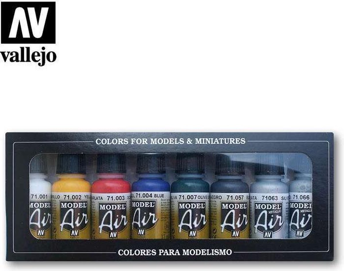 Vallejo 71174 Basic Colors - Model Air - Acryl Set – 8 stuks 17 ml verf - Vallejo