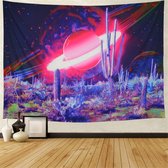 Ulticool - Planets Stars Psychedelic Cactus - Tapisserie - 200x150 cm - Groot tapisserie - Affiche