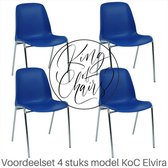 King of Chairs -set van 4- model KoC Elvira blauw met verchroomd onderstel. Kantinestoel stapelstoel kuipstoel vergaderstoel tuinstoel kantine stoel stapel kantinestoelen stapelsto