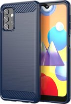 Samsung Galaxy A32 (4G) hoesje - MobyDefend TPU Gelcase - Geborsteld Metaal + Carbonlook - Navy blauw - GSM Hoesje - Telefoonhoesje Geschikt Voor: Samsung Galaxy A32 (4G)