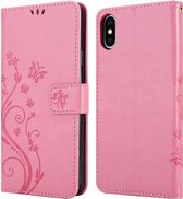 Apple iPhone X - XS Bookcase - Roze - Bloemen - Portemonnee Hoesje