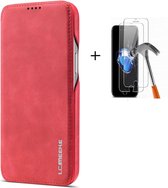 GSMNed – Leren telefoonhoesje rood – hoogwaardig leren bookcase rood - Luxe iPhone 12 Pro Max hoesje – Magneetsluiting voor iPhone 12 Pro Max – rood – 1x screenprotector iPhone 12