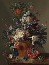 Kunst: Vaas met bloemen door Jan van Huysum uit 1722. Schilderij op aluminium 45x100 CM