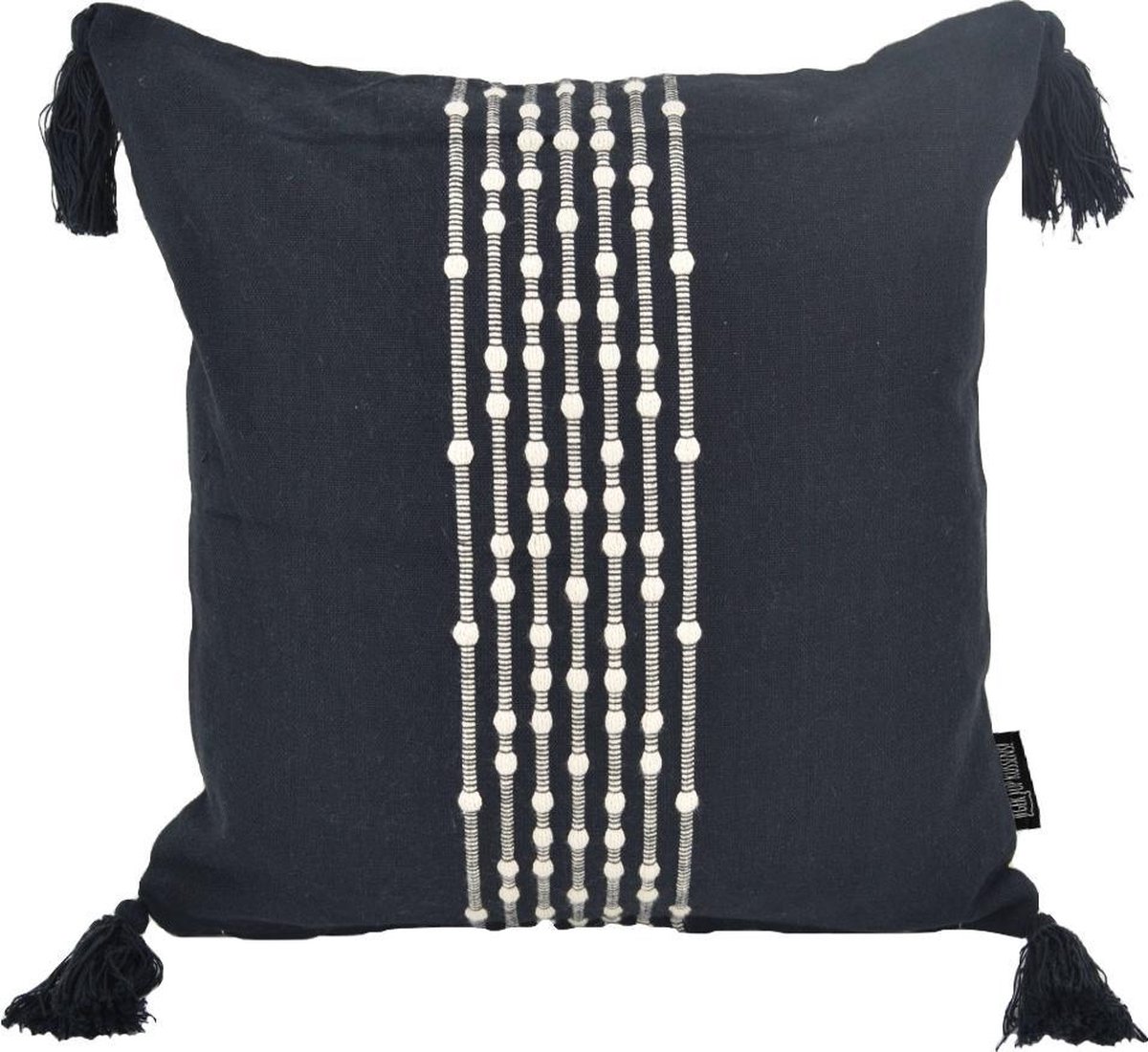 Gek op Kussens! Boho Kaya Black Kussenhoes | Katoen | Ibiza Kwastje | 40 x 40 cm Zwart